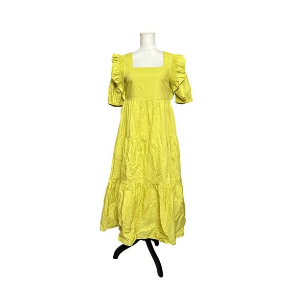 English Factory Puff Short Sleeve Midi Dress Square Neck Ruffle Smocked Detail S - Picture 8 of 12